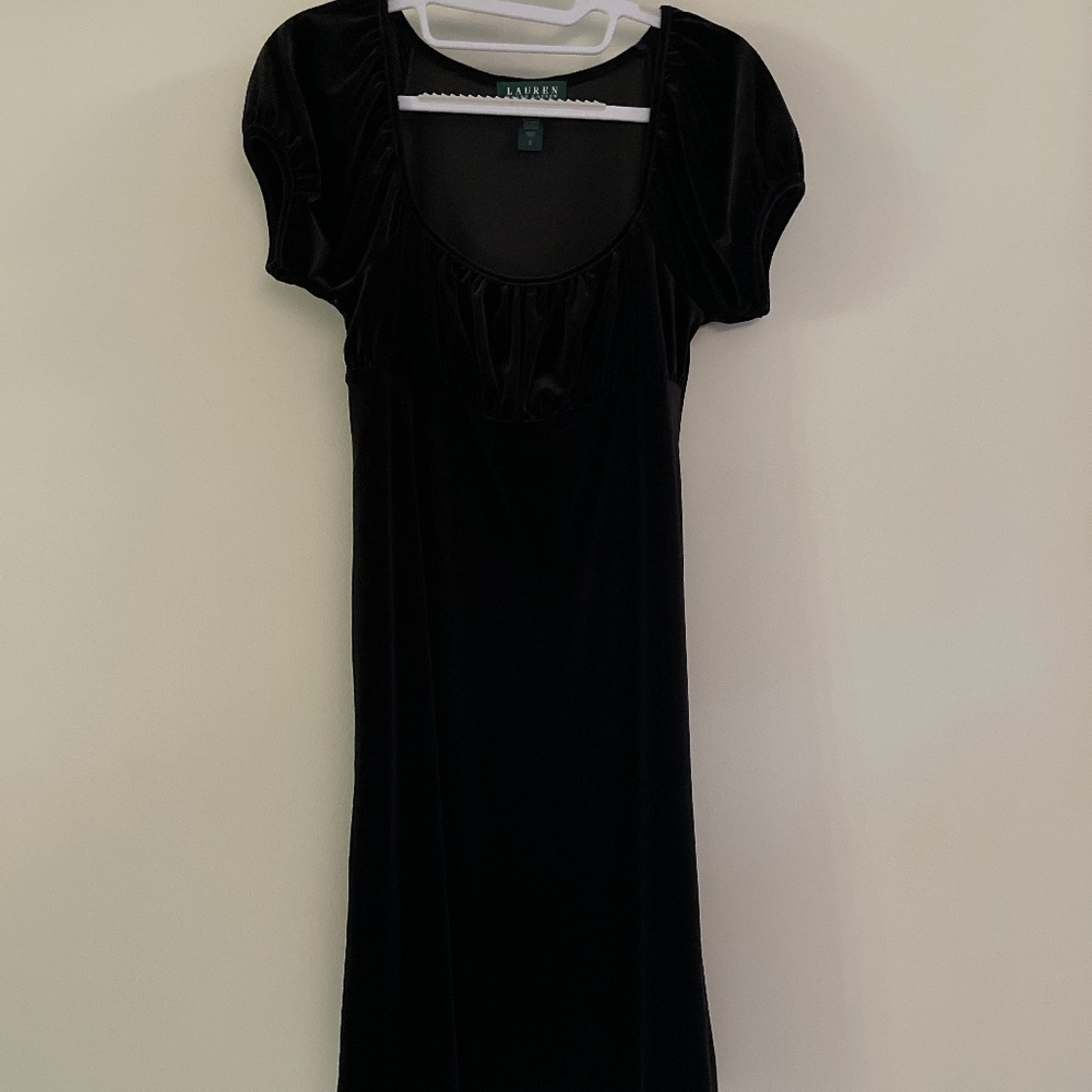 Lauren by Ralph Lauren Black Velvet Short Sleeve Knee-Length Dress